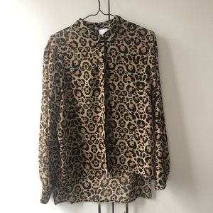 Sheer Leopard Print button down blouse
